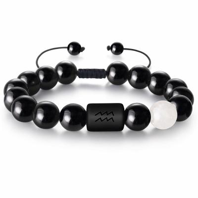 China New CLASSIC 10mm Black Onyx Stone Beads Adjustable Matte Zodiac Sign Men's Pulseras Natural Stone Bracelets Bracelet For for sale