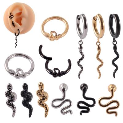 China YICAI CLASSIC Tiny Black Surgical Steel Snake Ear Piercing Septum Clicker Tragus Conch Helix Daith Earrings 316l Surgical Steel Piercing for sale