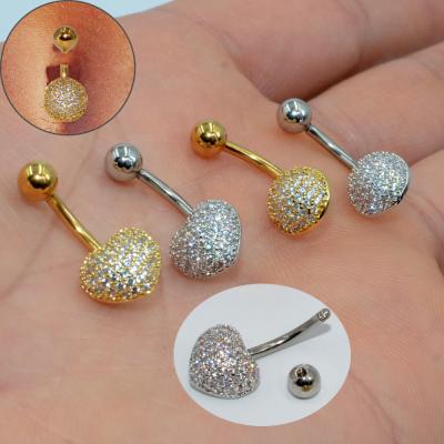 China YICAI CLASSIC Shining Crystal Heart Round Belly Button Zircon Rings For Women Navel Ombligo Stainless Steel Barbell Heart Belly Ring for sale