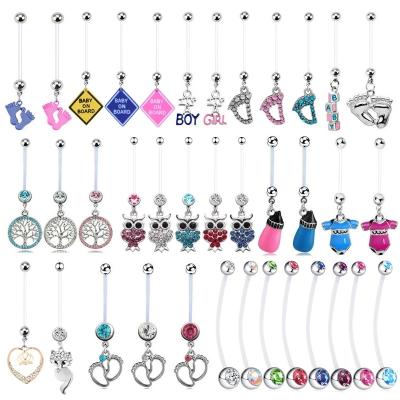 China YICAI Owl Baby Punk Maternity Pregnancy Belly Button Ring Pregnant Soft Belly Button Ring Building Blocks Dangle 14g Bioflex for sale