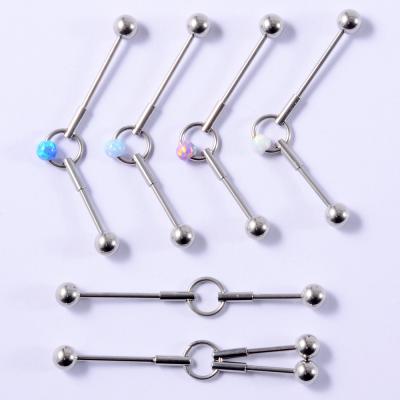 China YICAI Industrial Perforation 16g Stainless Steel Barbell Ring Opal Removable Straigh Bar Cartilage Ear Punk Straight Barbells for sale