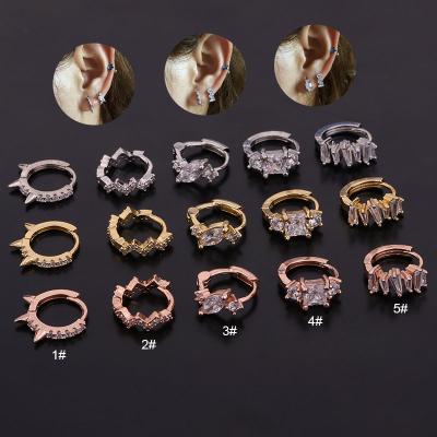 China YICAI Spike Clear Zircon Huggie Hoops Clicker Earring Gold Tragus Helix Cartilage Piercing Jewelry Casual/Sporting Ear Puncture for sale