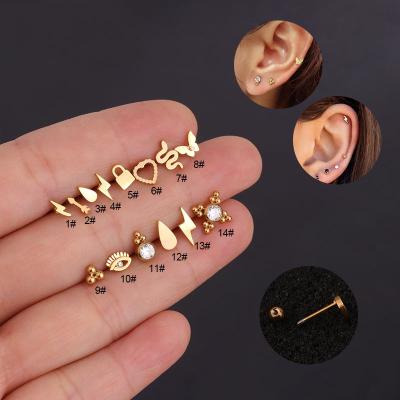 China New Tiny Dots Snake Shape Helix Tragus Rook Ear Piercings Ear Cartilage Cross 3 Stainless Steel Lightning Full BOHEMIA for sale