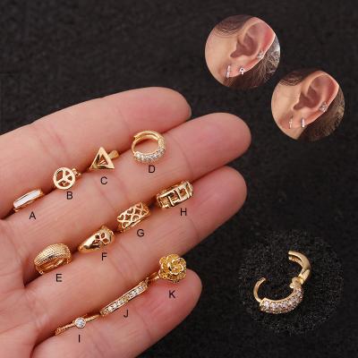 China New Arrival Casual/Sporty Gold Silver Full Copper Heart Hollow Out Flower CZ Ear Helix Rook Circle Ear Orbital Piercing for sale