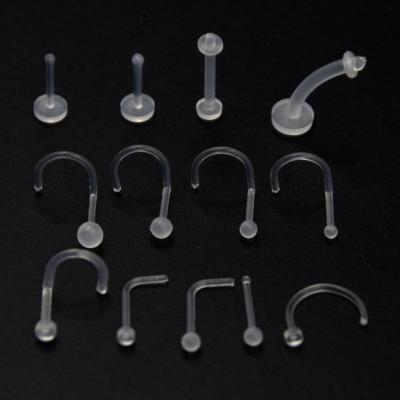 China New CLASSIC Clear Piercing Plastic Nose Ring Cartilage Retainers 10pcs/set 16g Daith Helix Rooks Tragus Flexible Earring Retainer for sale