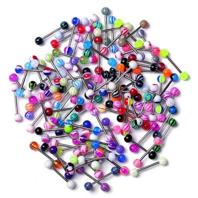 China New FASHIONABLE 20/30/40/80/100PCS Mixed Colors Acrylic Nipple Ring Stainless Steel Tongue Ring Barbell Body Punch Bar for sale