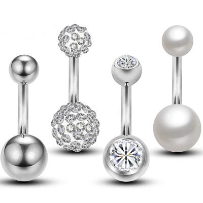 China CLASSIC Hot 4Pcs/set 14G Pearl Zircon Belly Button Rings For Summer Beach Women Navel Ring 316L Stainless Steel Barbell Belly Ring for sale