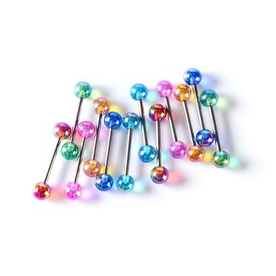 China FASHIONABLE Classic 6pcs Shiny Candy Colors Acrylic Barbell Nipple Piercing For Women Man Stainless Steel Tongue Rings for sale