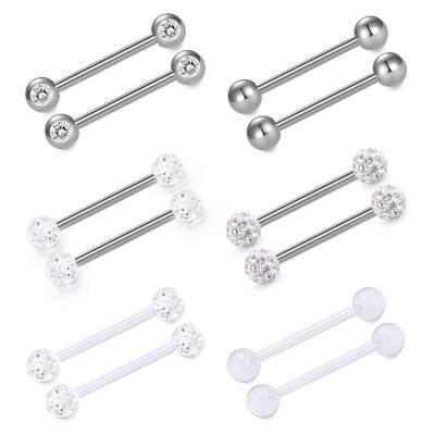 China CZ Clear 6pair/set Acrylic Stainless Steel Tongue Rings Ball Nipple Retainer Punk Ring Straight Barbell Rings Bars for sale