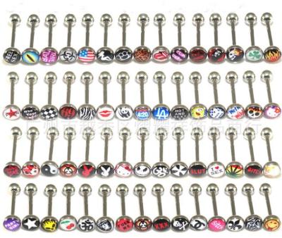 China 30 Different Styles Punk Logo Jewelry Tongue Drip Surgical Steel Ring Punk Barbell Bars Body Oil Piercing for sale