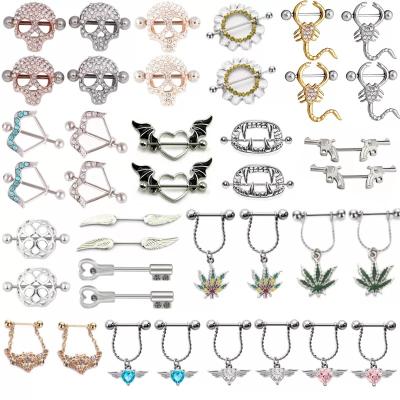 China FASHIONABLE Fashion 1pcs Charming Body Crystal Skeleton Flower Barbell Shield Piercing For Women 316L Stainless Steel Nipple Ring for sale