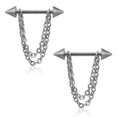 China Vintage YICAI 1pcs Double Chain Cone Chest Jewelery For Women Barbell Glans 316 Stainless Steel Nipple Piercings Jewelry for sale