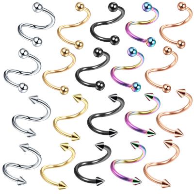 China 1Pcs CLASSIC Simple Lip Spiral Twisted Nose Rings For Women Man 16 Gauge Ear Cartilage Helix Steel Body Surgical Piercing Jewelry for sale