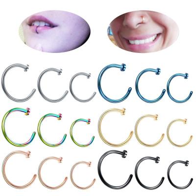 China Small 316l Small Nose Lip Ring Body 6 Colors 6mm 8mm Body 6 Stud Piercing Jewelry 10mm Piercing Open Circle C CLASSIC Thin Surgical Steel for sale