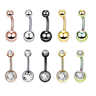 China 1Pcs 14G Classic Clear Zircon Belly Button Rings For Women Colorful Gold Stainless Steel Belly Rings Piercing Jewelry for sale