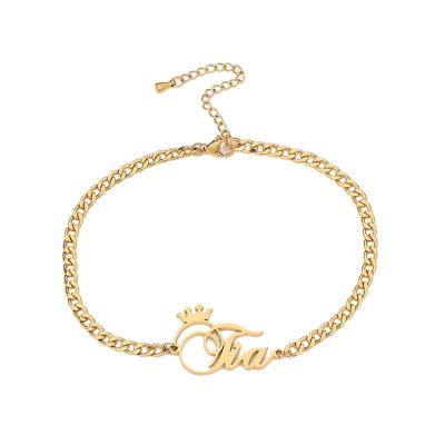 China New Design FASHIONABLE Unique Cuban Girls Women Stainless Steel Chains Teens Party Jewelry Gold ID Letter Name Custom English Bracelet for sale