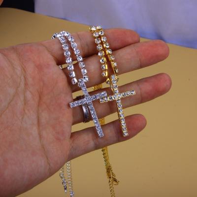 China Lead Free Nickel Free CZ Diamond Crystal Rhinestone Tennis Cross Pendant Fashion Necklace Iced Out Cross Pendant Necklace for sale