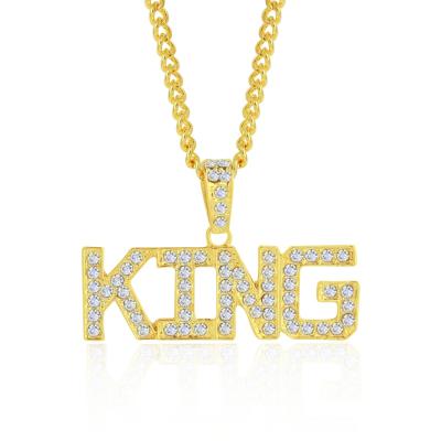 China Hiphop Fashion Gold Plated KING 100 QUEEN BOSS Charm Necklace Unisex Crystal Rhinestone Number &Letter Pendants Necklace for sale