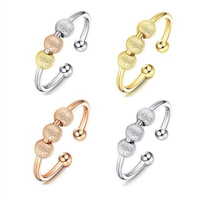 China Rose Gold Beads Anxiety Spinner Rings Women Anti Stress Adjustable Stacking Ring FASHION Sensitive Silver Adjustable Stacking Ring Worry Jewelry for sale