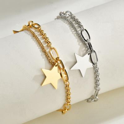 China 2022 Newest Fashion Real Gold Plating Link Chain Star Bracelets Lead Free Nickel Free For Women Double Layers Stainless Steel Star Bracelets for sale