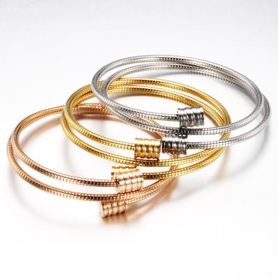 China Fashion punk gold plated cuff wedding bracelet for women jewelry opening cable wire fine stainless steel bangle for sale