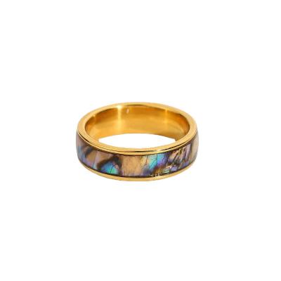 China Trendy Fashion Simple Wedding Abalone 18K Stainless Steel 18K Stainless Steel Irregular Ring Shell Rings For Women Man for sale