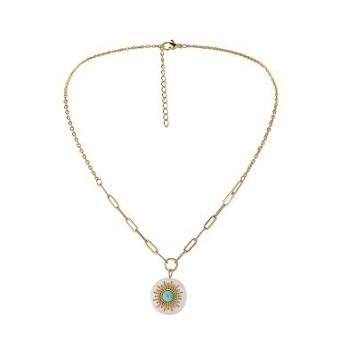 China New FASHIONABLE 18k Gold Plated White Shell Sun Paperclip Chain Necklace For Women Turquoise Stainless Steel Necklace for sale