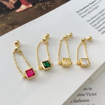 China YICAI FASHIONABLE Colored Square Diamonds Gemstone Chain Fine Jewelry For Women S925 Adjustable Sterling Silver Diamonds Ring for sale