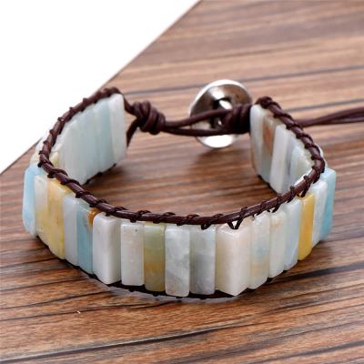 China Ethnic Classic Square Beaded Flower Shaped Jewelry For Man Women Leather Cord Classic Natural Stone Bracelet for sale