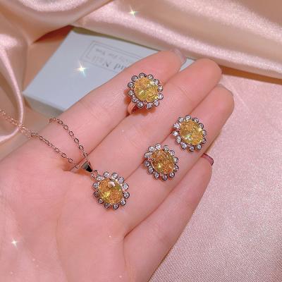 China Nickel Free 2022 Vintage Lead Free New Arrival Full Crystal Flower Jewelry Set White Gold Plated Shiny CZ Zircon Bridal Jewelry Set for sale