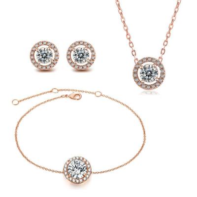 China YICAI CLASSIC Micro-inlaid Rhinestone Diamond Jewelry For Female Wedding Party Round Cubic Zircon Bracelet Jewelry Set for sale