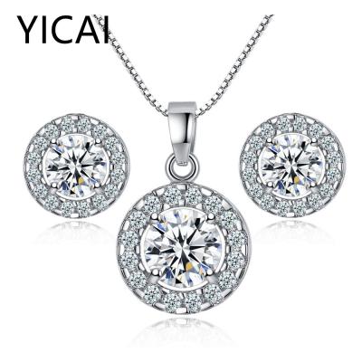 China Nickel free; Lead Free Classic Round Zircon Crystal Necklace Earring Jewelry Set For Women Wedding Bridal Cubic Zircon Necklace Earrings Set for sale