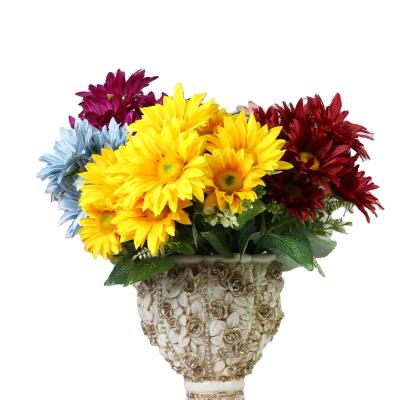 China High Quality 9 Head Natural Touch Silk Cheap Artificial Sunflower Wedding Flowers for sale