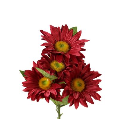 China High Quality 5 Head Natural Touch Silk Cheap Artificial Sunflower Wedding Flowers for sale