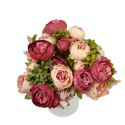 China Home Wedding Decoration 13 Heads Vintage Artificial Silk Peony Flowers Bouquet Table Centerpieces for sale