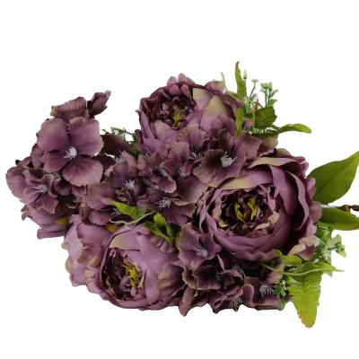 China Home Silk Peony Artificial Flower Heads Flower Arrangements Decor Plastic Bouquet of 15 for Wedding Table for sale