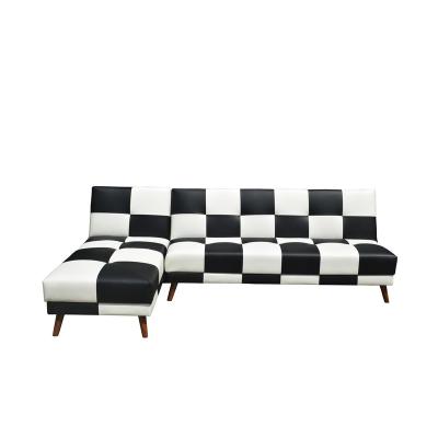 China (Size)Adjustable Black And White Synthetic Leather Sofa With Bed Sectional Leather Sofa Set Furniture Living Room for sale