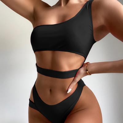 China 2021 Cavities Breathable Irregular One Shoulder Strappy One Piece Swimsuits Wholesale For Women for sale