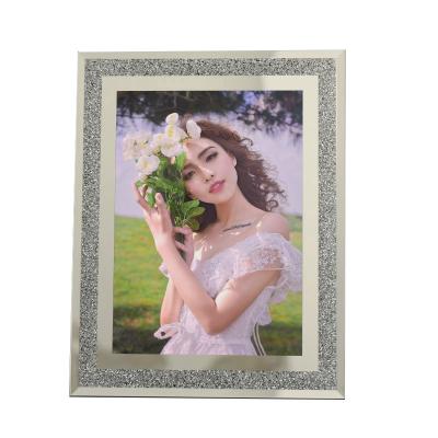 China Modern Simplicity Crushed Diamond Wedding Mirror Photo Frame Crystal Silver Glass Picture Frame for Photography Size 4*6 5*7 for sale