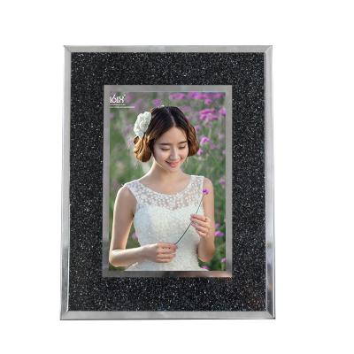 China Modern Simplicity Crushed Diamond Wedding Mirror Photo Frame Crystal Silver Glass Picture Frame Photography Size 8x10 inch for sale