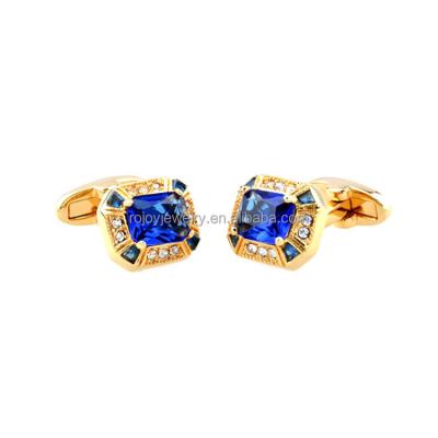 China Eco friendly MEN'S BLUE SQUARE ZIRCON GOLD CUFFLINKS for sale