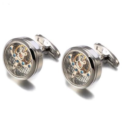 China Eco friendly High quality French mens Tourbillon movement cufflinks men trendy brass  stainless steel mens cufflink shirt for sale