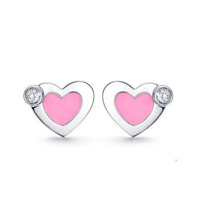 China TRENDY Fashion Jewelry Love Pink Color Heart Women Crystal Heart Stud Earrings for sale