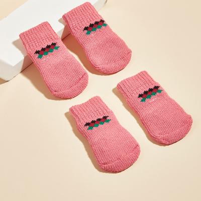 China Stocked 4pcs cute cartoon print christmas pet bottle slip socks for dogs for sale