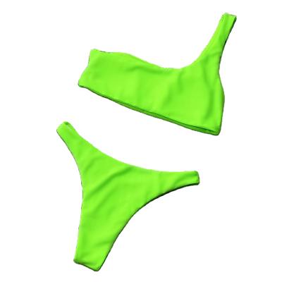 China Plus Size Manufacturer Supply Stylish New One Shoulder Thong Bikini Set Woman Swimwear for sale