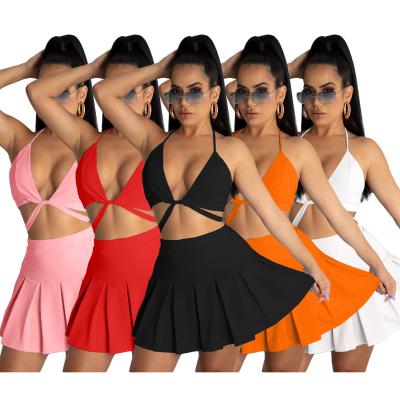 China 2021 Summer Women's Breathable Halter Vest 5 Colors With Tennis Pleated Skirt Two Piece Skirt 2 Piece Short Set Skirt Sets Women 2 Piece for sale