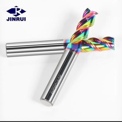 China Colorful Coating JR Carbide End Mill 3 Flute High Polished Milling Cutter For Aluminum CNC Machine Tool for sale