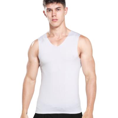 China QUICK DRY V-Neck Seamless One Piece Ice Silk Gym Vest For Sports Men Tank Top for sale