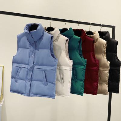 China Autumn Winter Women Down Jacket Parka Vest Windproof Warm Breathable Stand Collar Breathable Solid Loose Ladies Button Chic Coat for sale