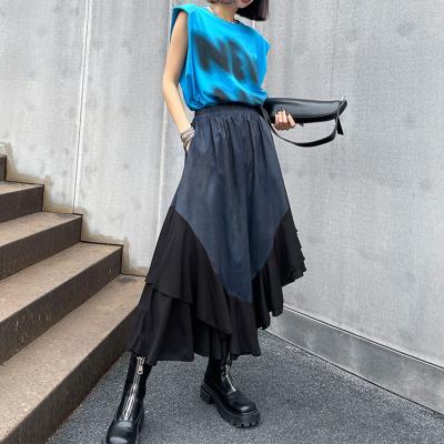 China Plus size women's plus size skirt asymmetric high tide a line black spring waist contrast color patchwork skirt fashion summer high tide for sale